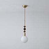 Modern Maru Ash Wood Beaded Pendant Light with White Glass Globe