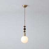 Modern Maru Ash Wood Beaded Pendant Light with White Glass Globe