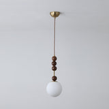 Modern Maru Ash Wood Beaded Pendant Light with White Glass Globe