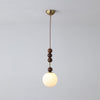 Modern Maru Ash Wood Beaded Pendant Light with White Glass Globe
