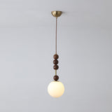 Modern Maru Ash Wood Beaded Pendant Light with White Glass Globe