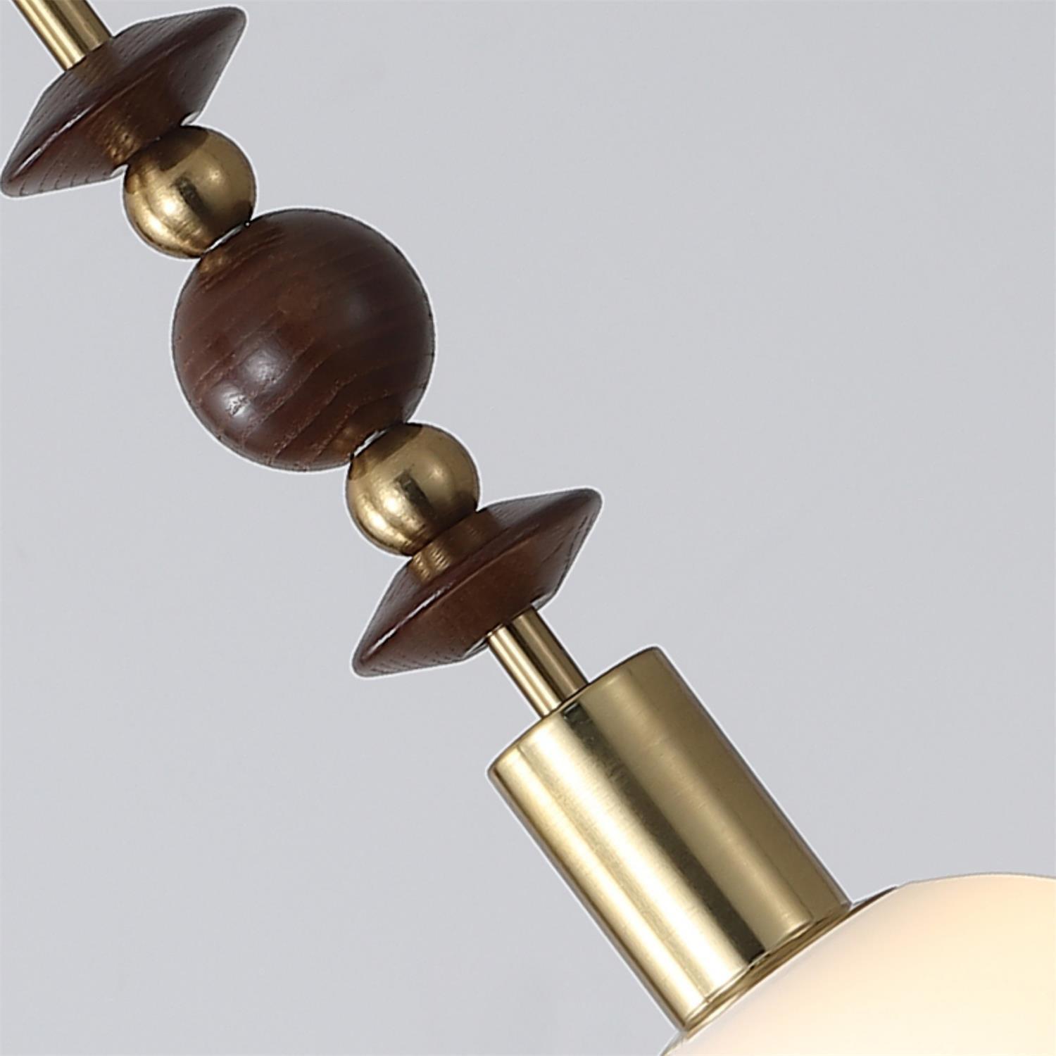 Modern Maru Ash Wood Beaded Pendant Light with White Glass Globe
