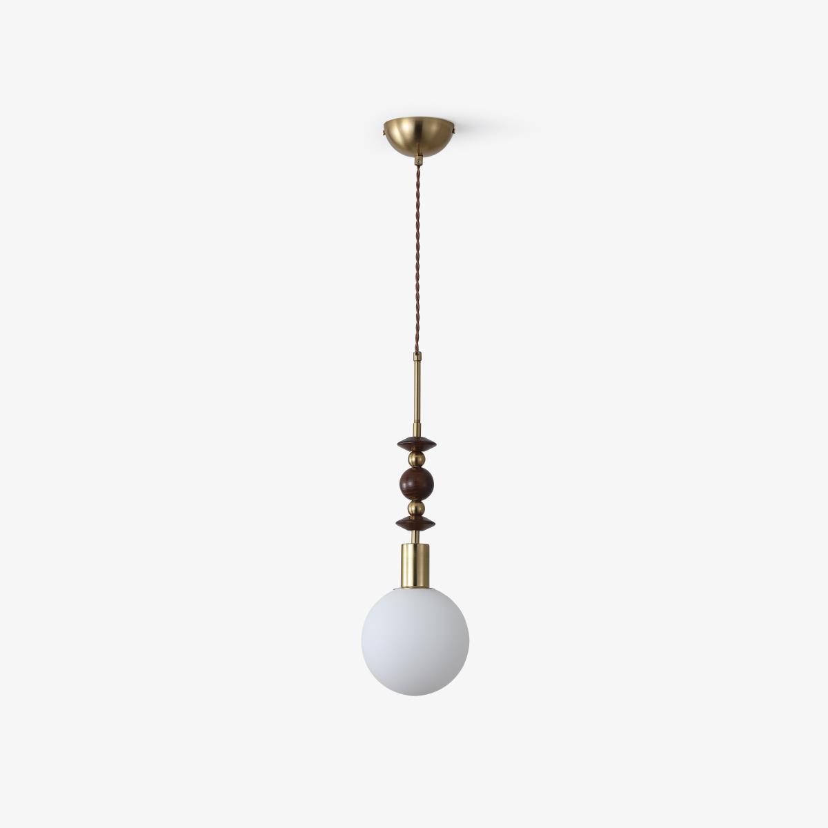 Modern Maru Ash Wood Beaded Pendant Light with White Glass Globe