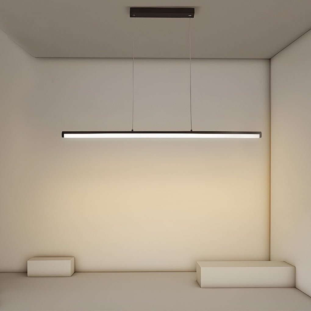 Modern Matt Black Linear LED Pendant Light 16 Inch Rectangular Adjustable Hanging Ceiling Fixture Warm White
