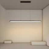 Modern Matt Black Linear LED Pendant Light 16 Inch Rectangular Adjustable Hanging Ceiling Fixture Warm White