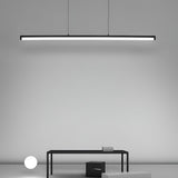 Modern Matt Black Linear LED Pendant Light 16 Inch Rectangular Adjustable Hanging Ceiling Fixture Warm White