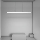 Modern Matt Black Linear LED Pendant Light 16 Inch Rectangular Adjustable Hanging Ceiling Fixture Warm White