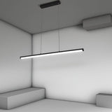 Modern Matt Black Linear LED Pendant Light 16 Inch Rectangular Adjustable Hanging Ceiling Fixture Warm White