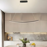 Modern Matte Black LED Arcing Linear Pendant Light for Kitchen Island and Dining Room Decor