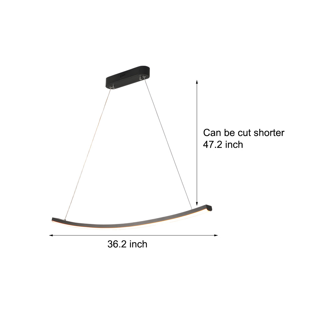 Modern Matte Black LED Arcing Linear Pendant Light for Kitchen Island and Dining Room Decor