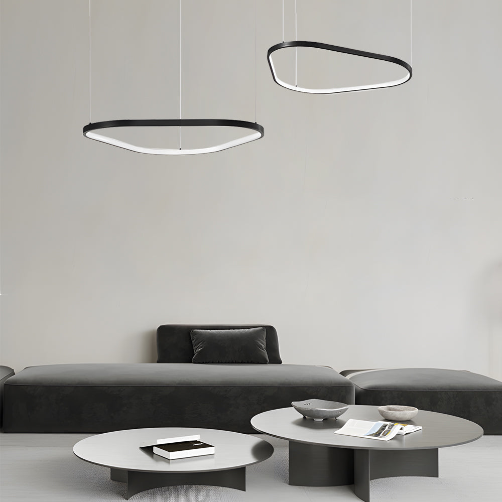 Modern Matte Black LED Triangle Ring Pendant Lighting Dimmable Multi Ring Geometric Chandelier
