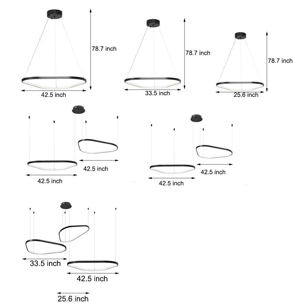 Modern Matte Black LED Triangle Ring Pendant Lighting Dimmable Multi Ring Geometric Chandelier
