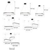 Modern Matte Black LED Triangle Ring Pendant Lighting Dimmable Multi Ring Geometric Chandelier