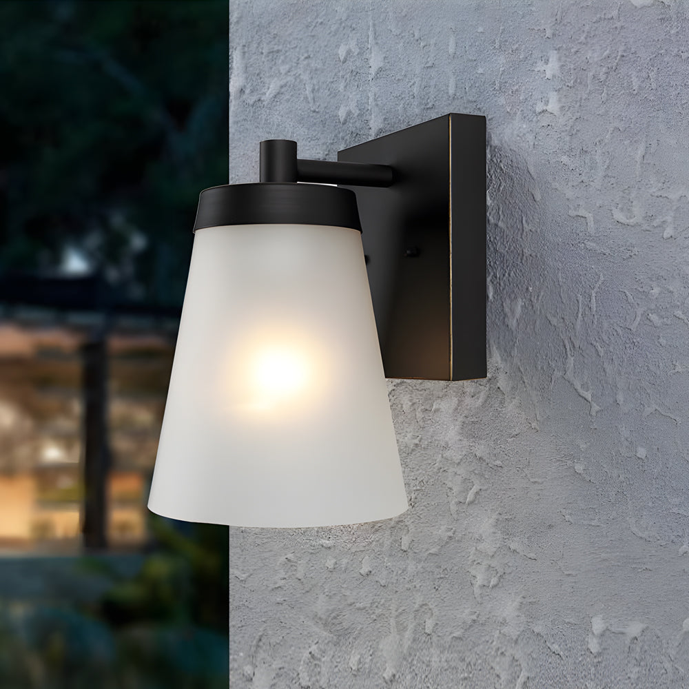 Modern Matte Black Outdoor Wall Light with Frosted Glass Shade and Dusk to Dawn Sensor