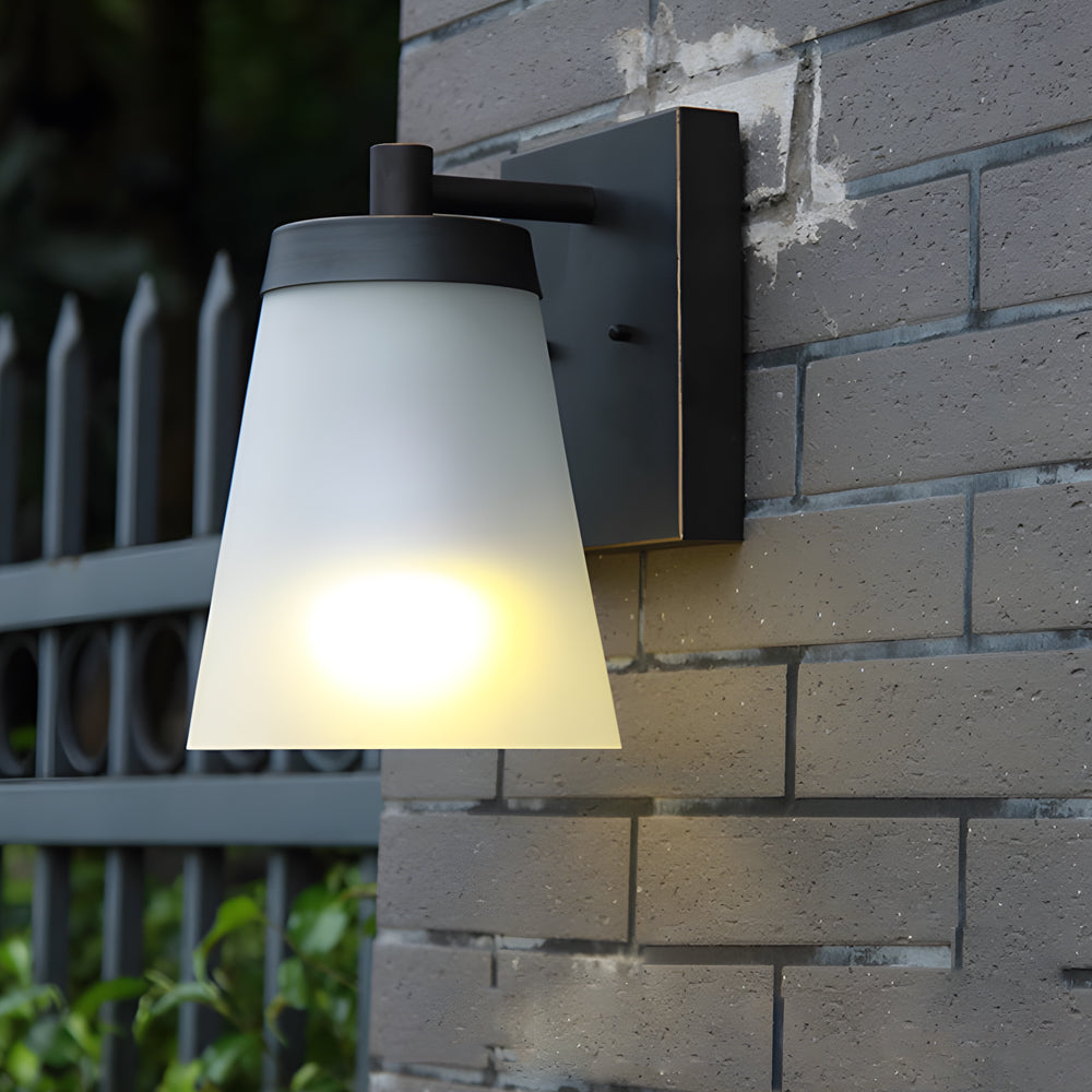 Modern Matte Black Outdoor Wall Light with Frosted Glass Shade and Dusk to Dawn Sensor