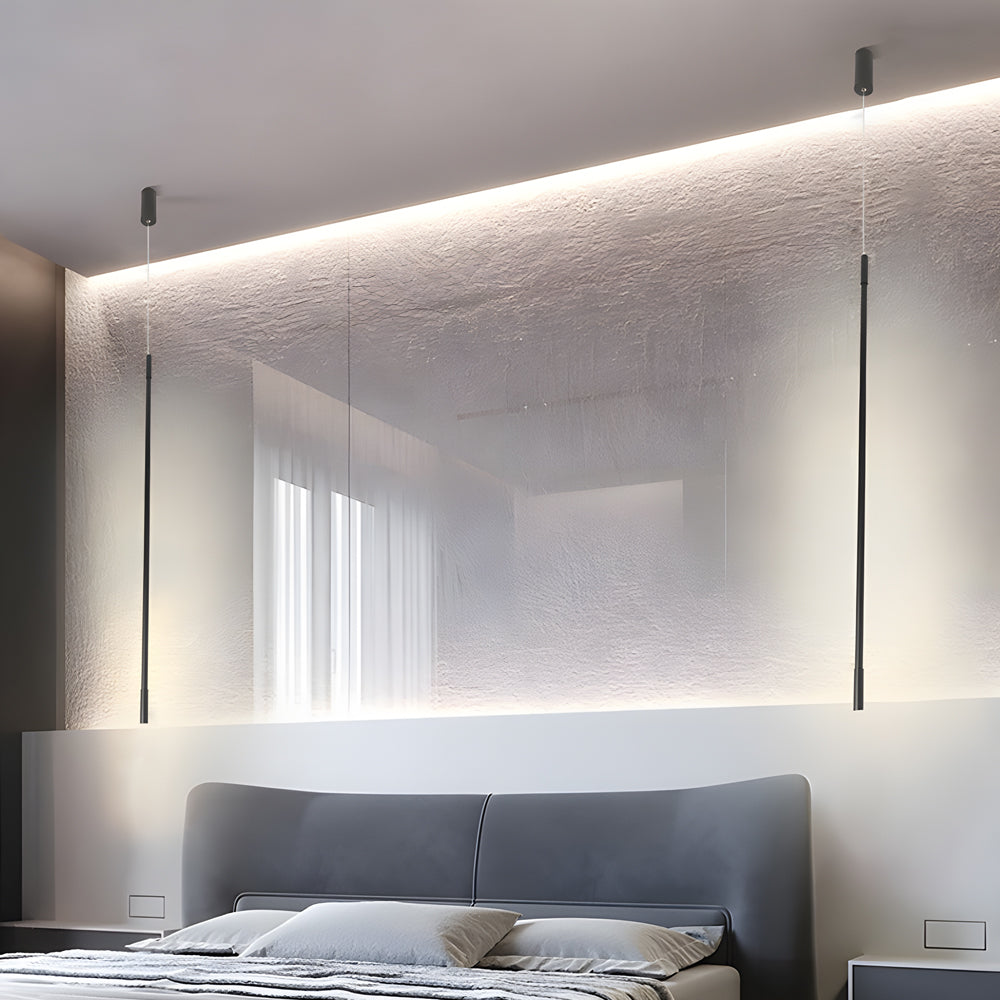 Modern Matte Black Vertical Linear LED Pendant Light for Dining Room and Office