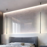 Modern Matte Black Vertical Linear LED Pendant Light for Dining Room and Office