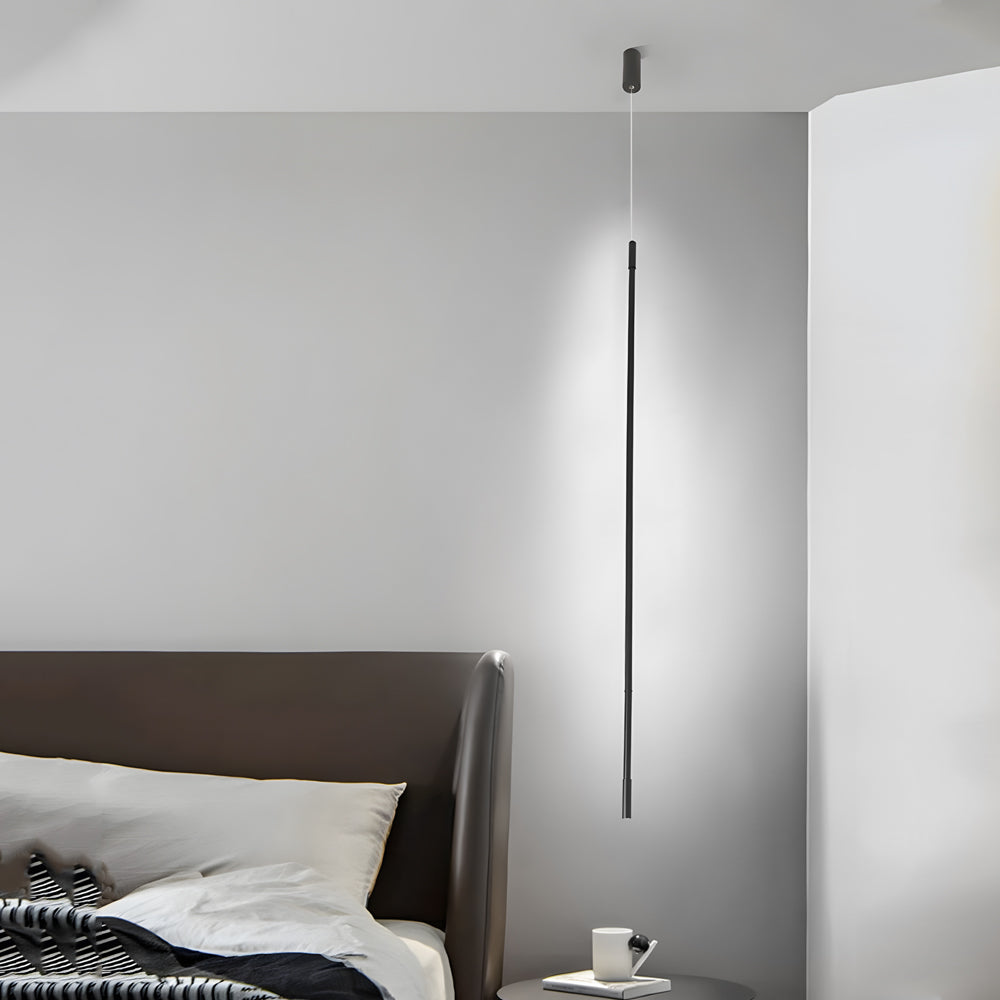 Modern Matte Black Vertical Linear LED Pendant Light for Dining Room and Office