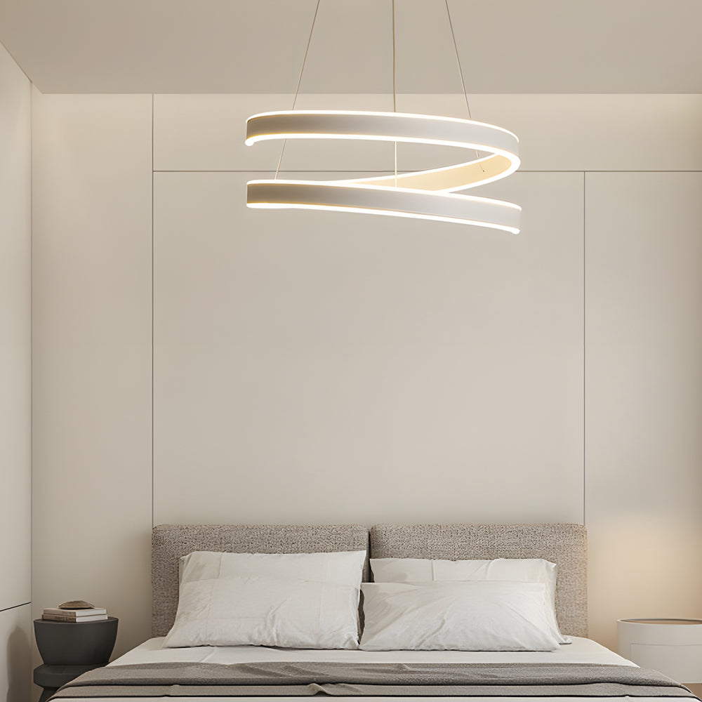 Modern Matte White Spiral Ring LED Chandelier Dimmable Nordic Pendant Light for Living Room