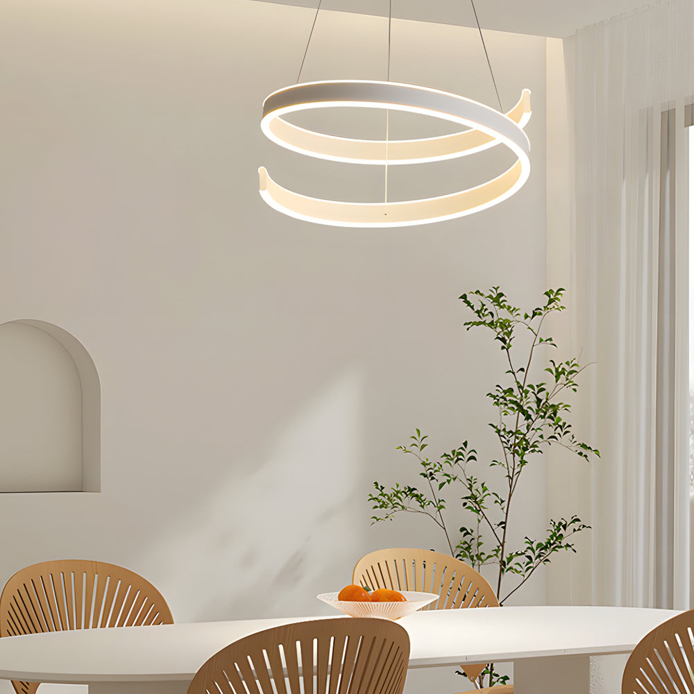 Modern Matte White Spiral Ring LED Chandelier Dimmable Nordic Pendant Light for Living Room