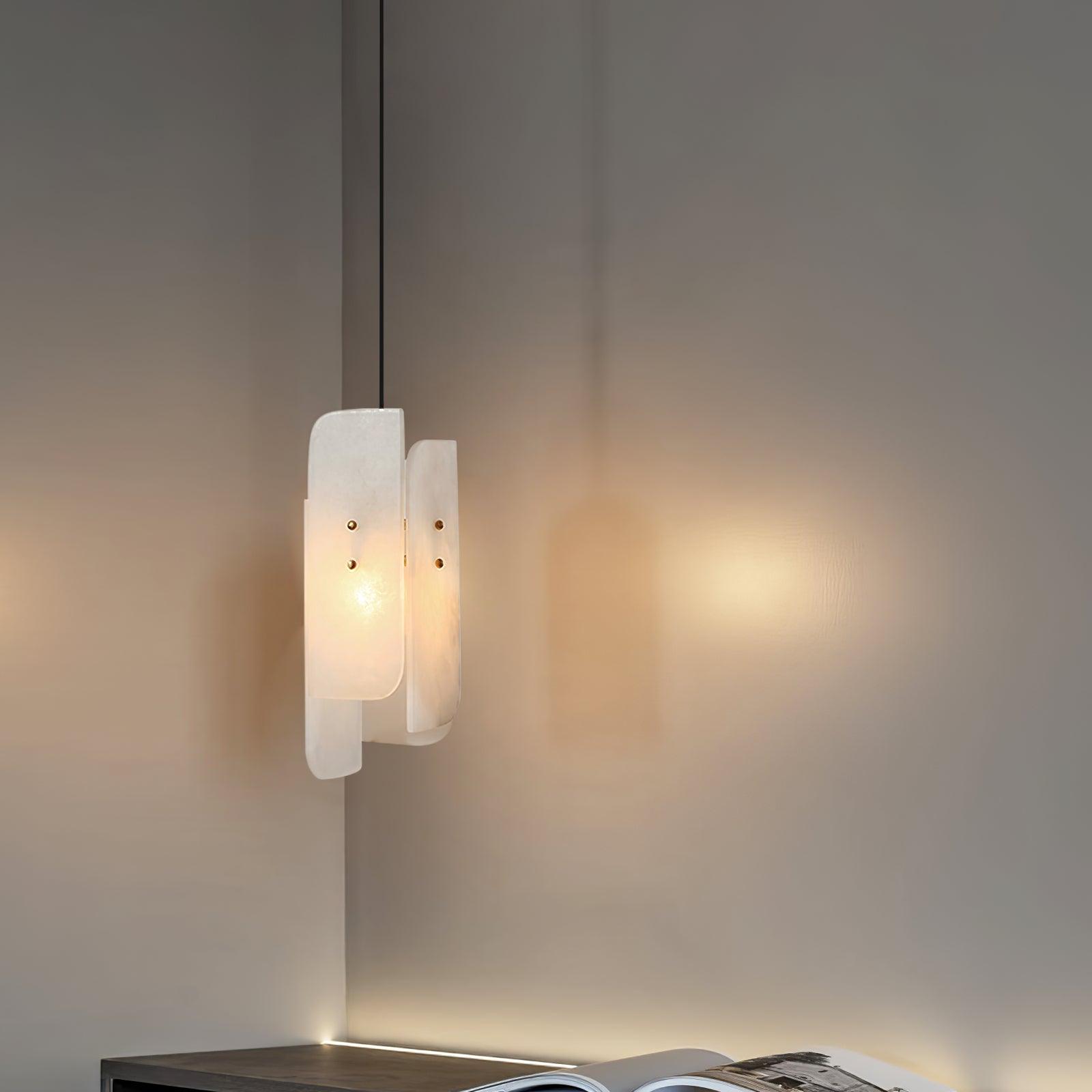 Modern Megalith Mini Alabaster Pendant Light Brass Finish Luxury Natural Stone Ceiling Lamp