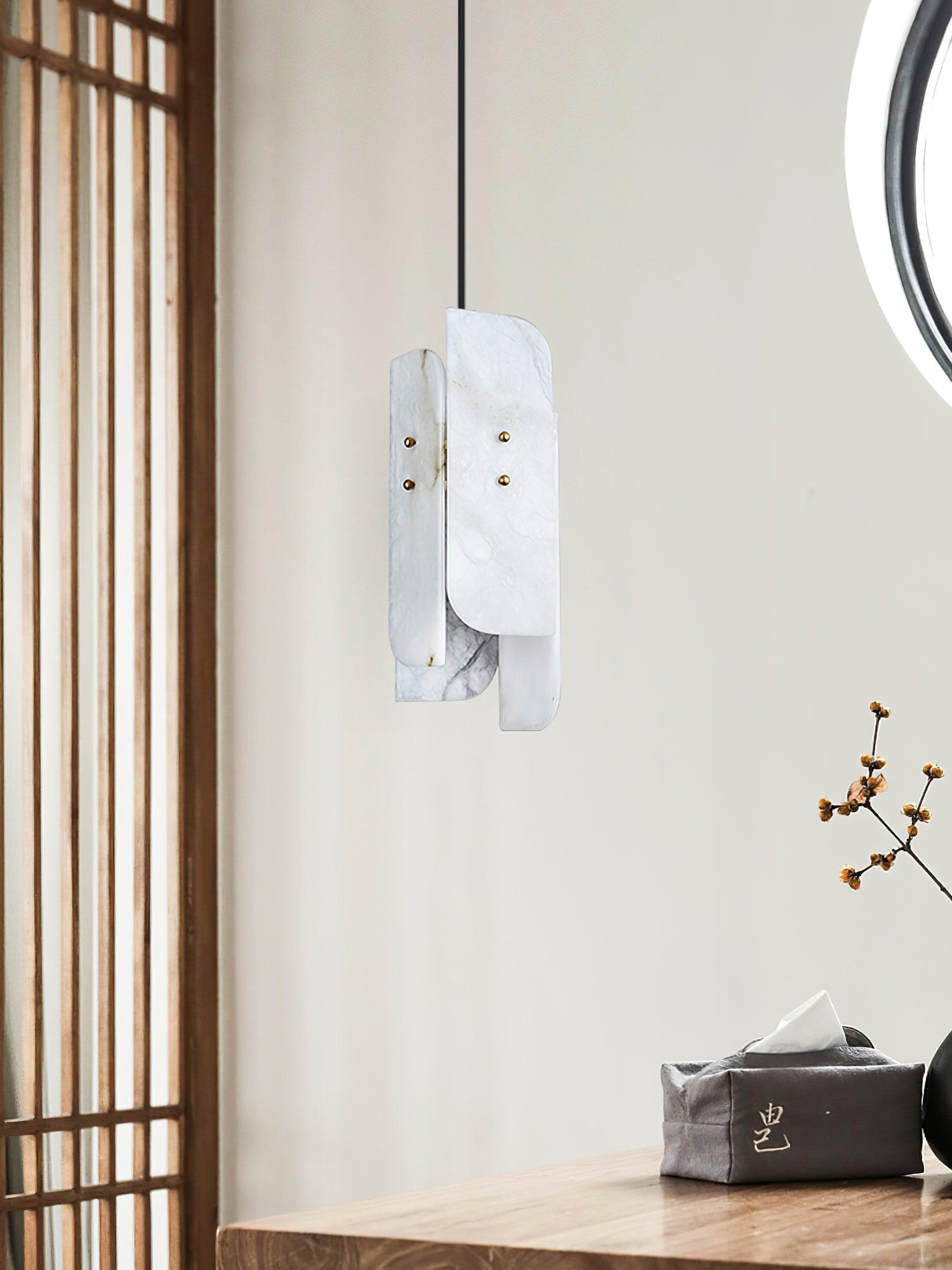 Modern Megalith Mini Alabaster Pendant Light Brass Finish Luxury Natural Stone Ceiling Lamp