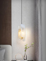 Modern Megalith Mini Alabaster Pendant Light Brass Finish Luxury Natural Stone Ceiling Lamp