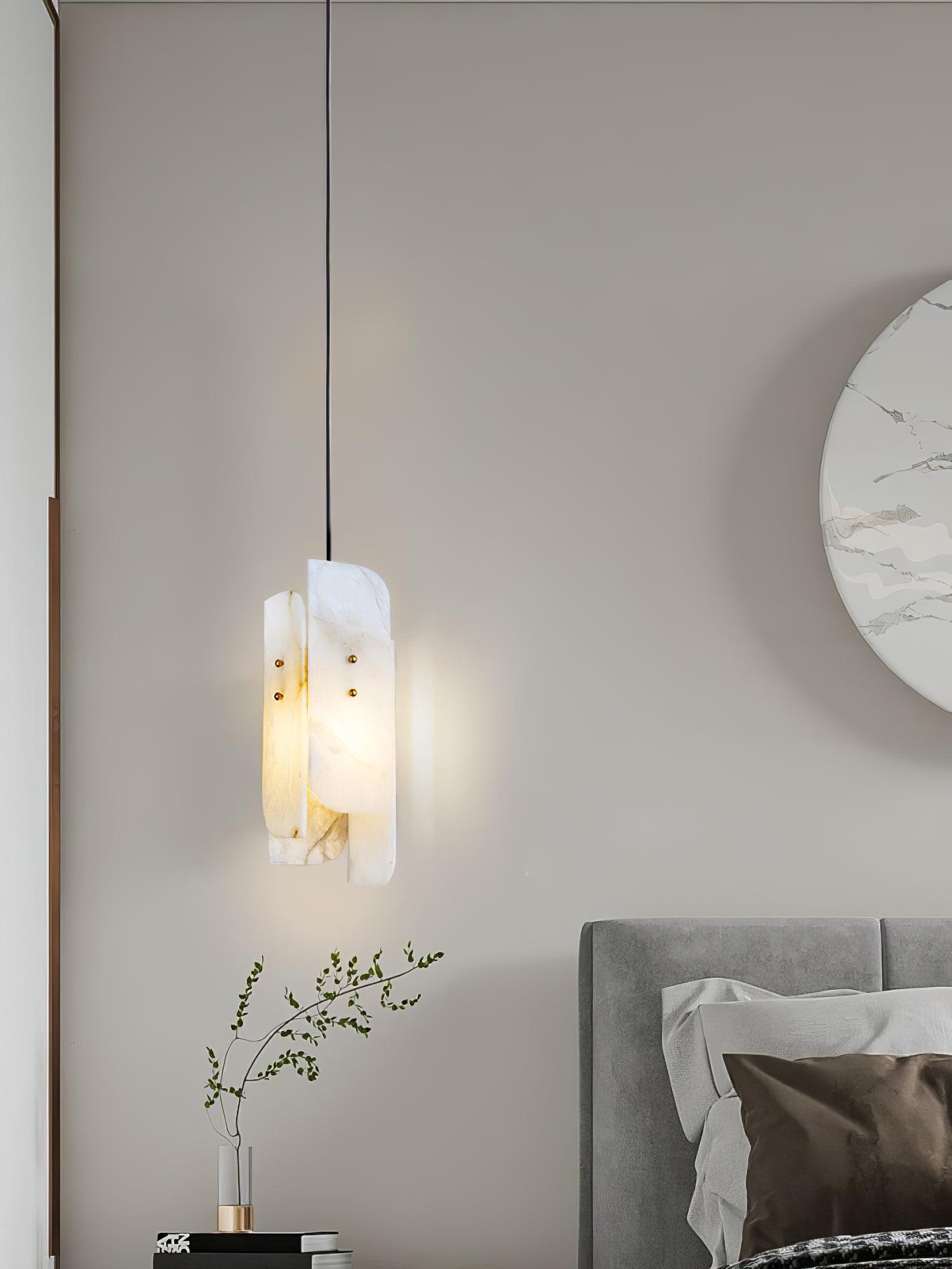 Modern Megalith Mini Alabaster Pendant Light Brass Finish Luxury Natural Stone Ceiling Lamp