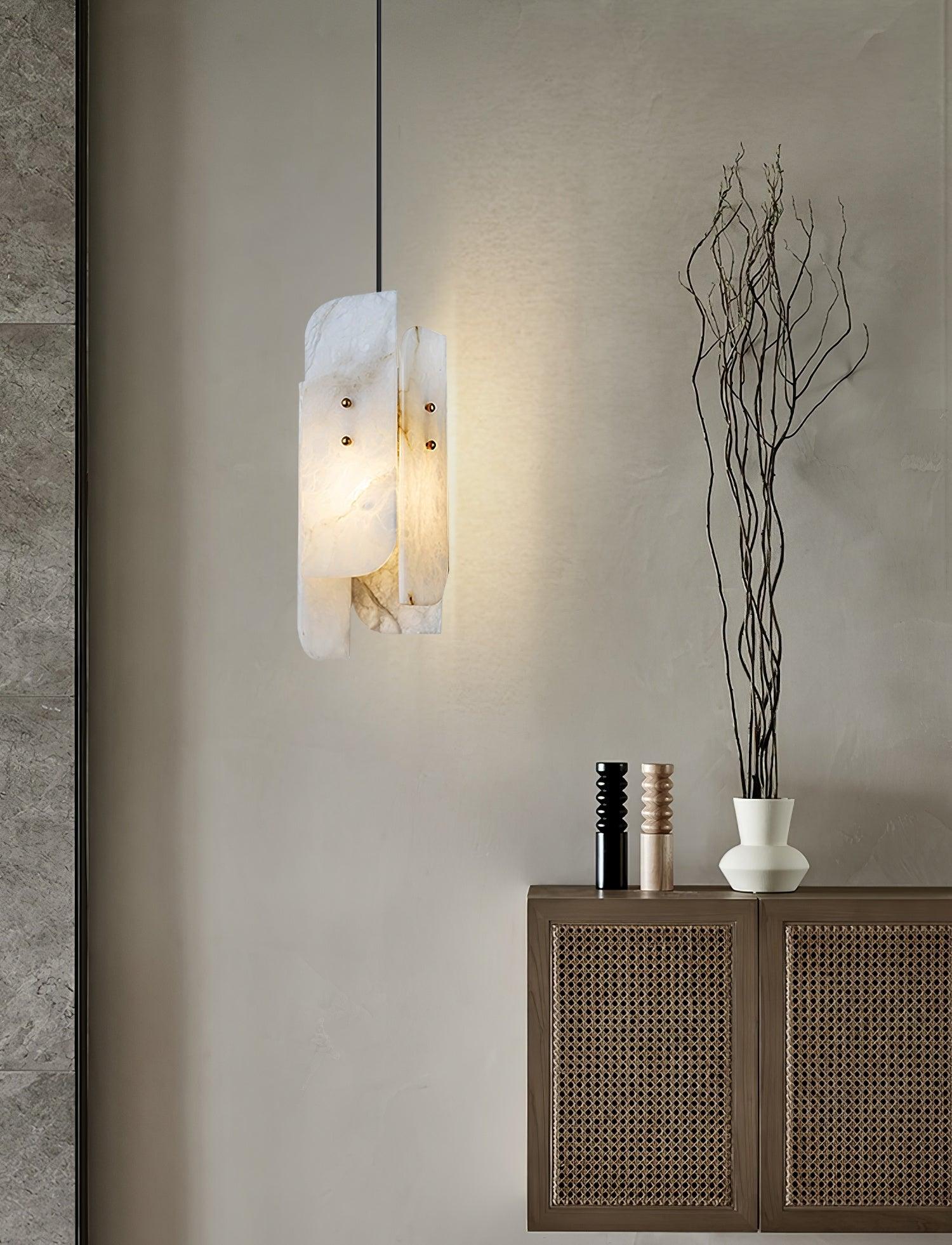Modern Megalith Mini Alabaster Pendant Light Brass Finish Luxury Natural Stone Ceiling Lamp