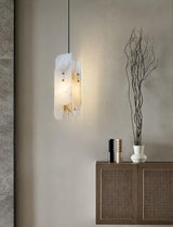 Modern Megalith Mini Alabaster Pendant Light Brass Finish Luxury Natural Stone Ceiling Lamp