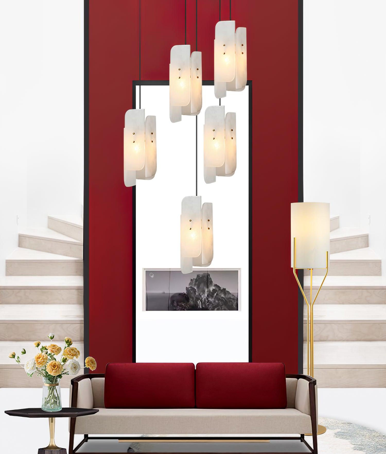 Modern Megalith Mini Alabaster Pendant Light Brass Finish Luxury Natural Stone Ceiling Lamp
