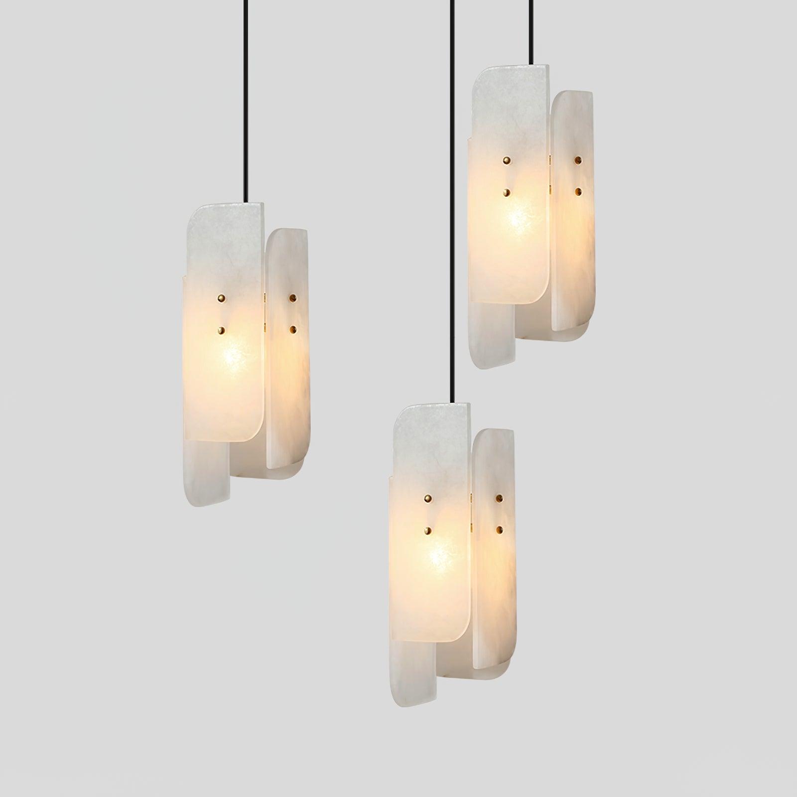 Modern Megalith Mini Alabaster Pendant Light Brass Finish Luxury Natural Stone Ceiling Lamp