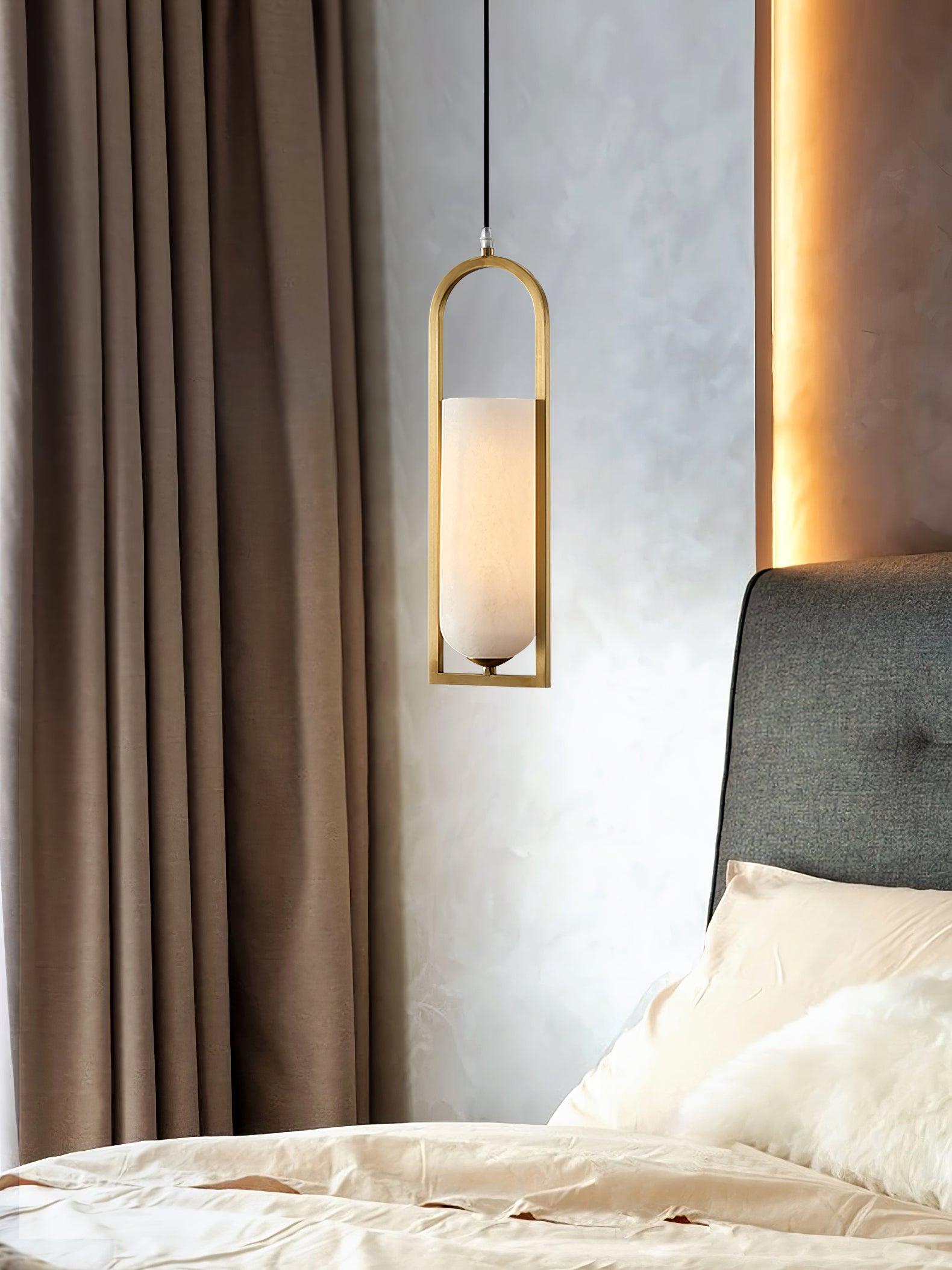 Modern Melange Small Alabaster Pendant Light with Brass Details