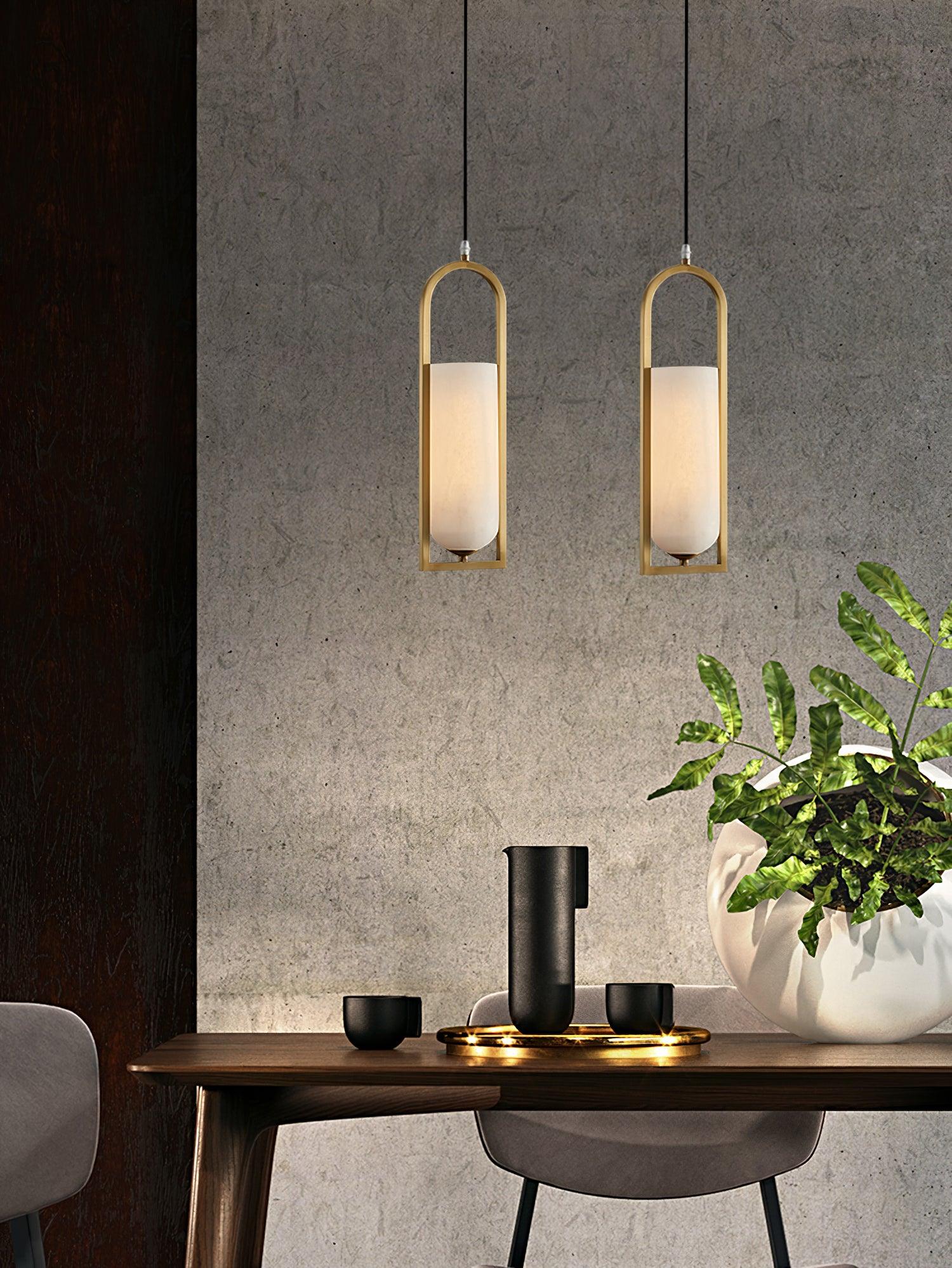 Modern Melange Small Alabaster Pendant Light with Brass Details
