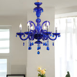 Modern Memphis Style Blue Crystal Chandelier 3 Color Dimming Glass Candle Pendant Light