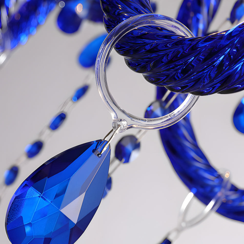 Modern Memphis Style Blue Crystal Chandelier 3 Color Dimming Glass Candle Pendant Light