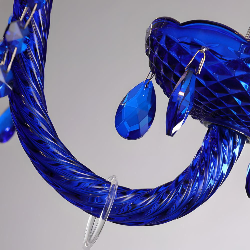 Modern Memphis Style Blue Crystal Chandelier 3 Color Dimming Glass Candle Pendant Light