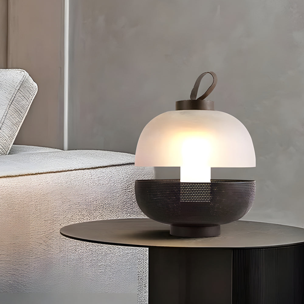 Modern Mesh Metal and Frosted Glass LED Table Lamp 11 Inch Portable Decorative Light for Home
