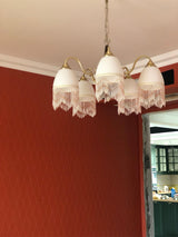 Modern Mesh Tassel Glass Gasolier Chandelier Brass and Wood Pendant Light