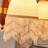 Modern Mesh Tassel Glass Gasolier Chandelier Brass and Wood Pendant Light