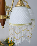 Modern Mesh Tassel Glass Gasolier Chandelier Brass and Wood Pendant Light