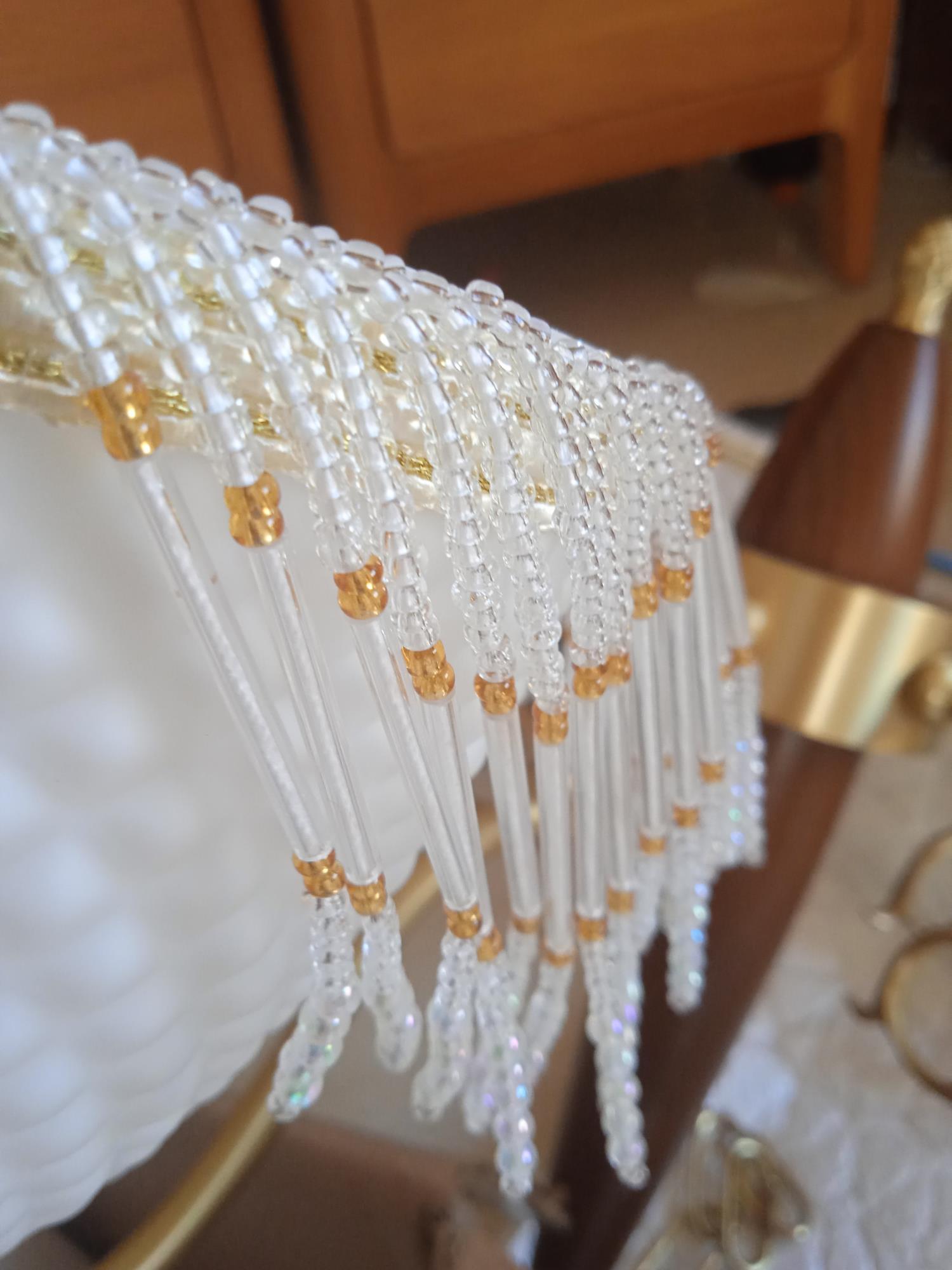 Modern Mesh Tassel Glass Gasolier Chandelier Brass and Wood Pendant Light
