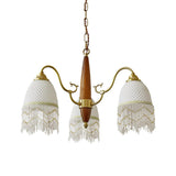 Modern Mesh Tassel Glass Gasolier Chandelier Brass and Wood Pendant Light