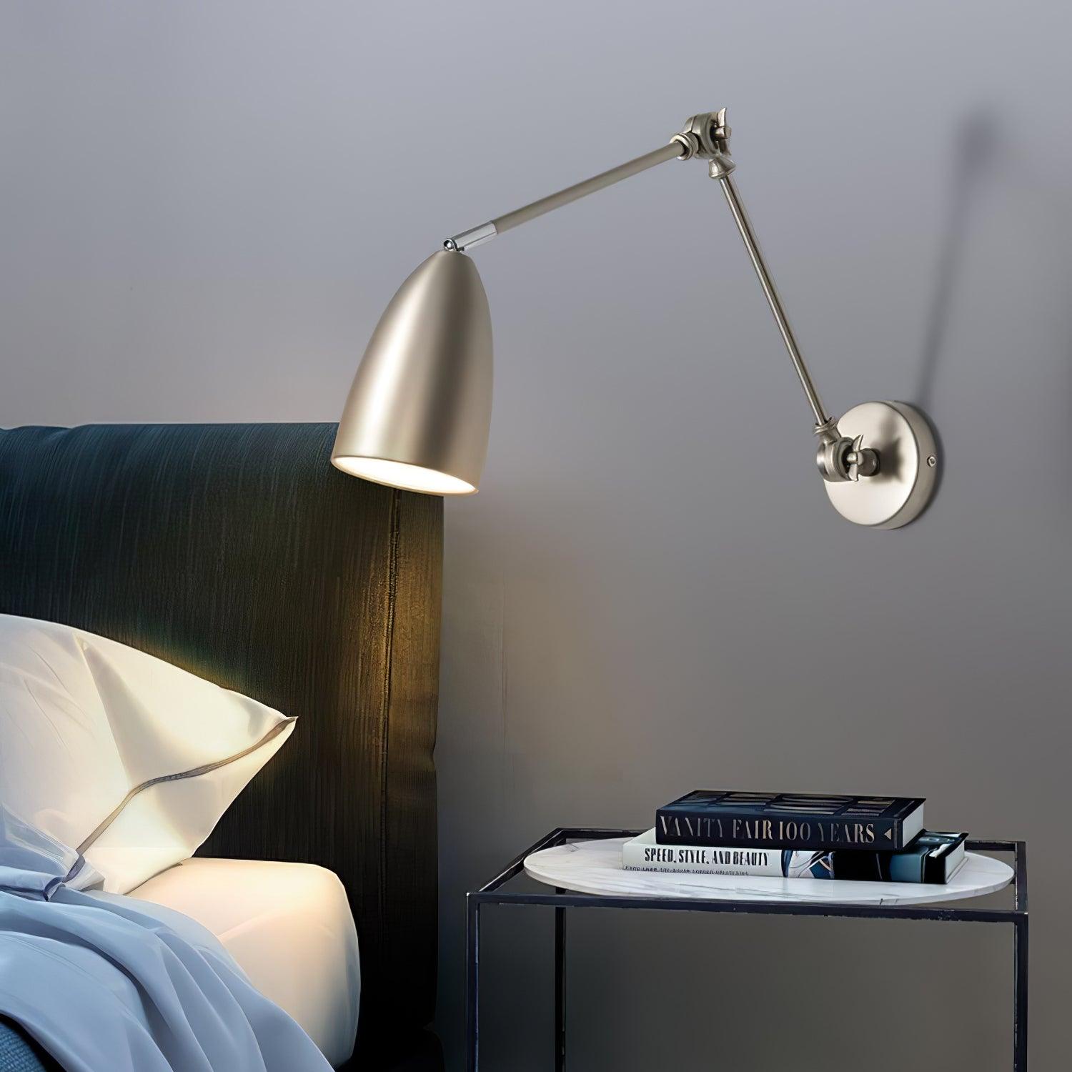 Modern Metal Adjustable Swing Arm Wall Mounted Sconce for Reading and Bedside Lighting