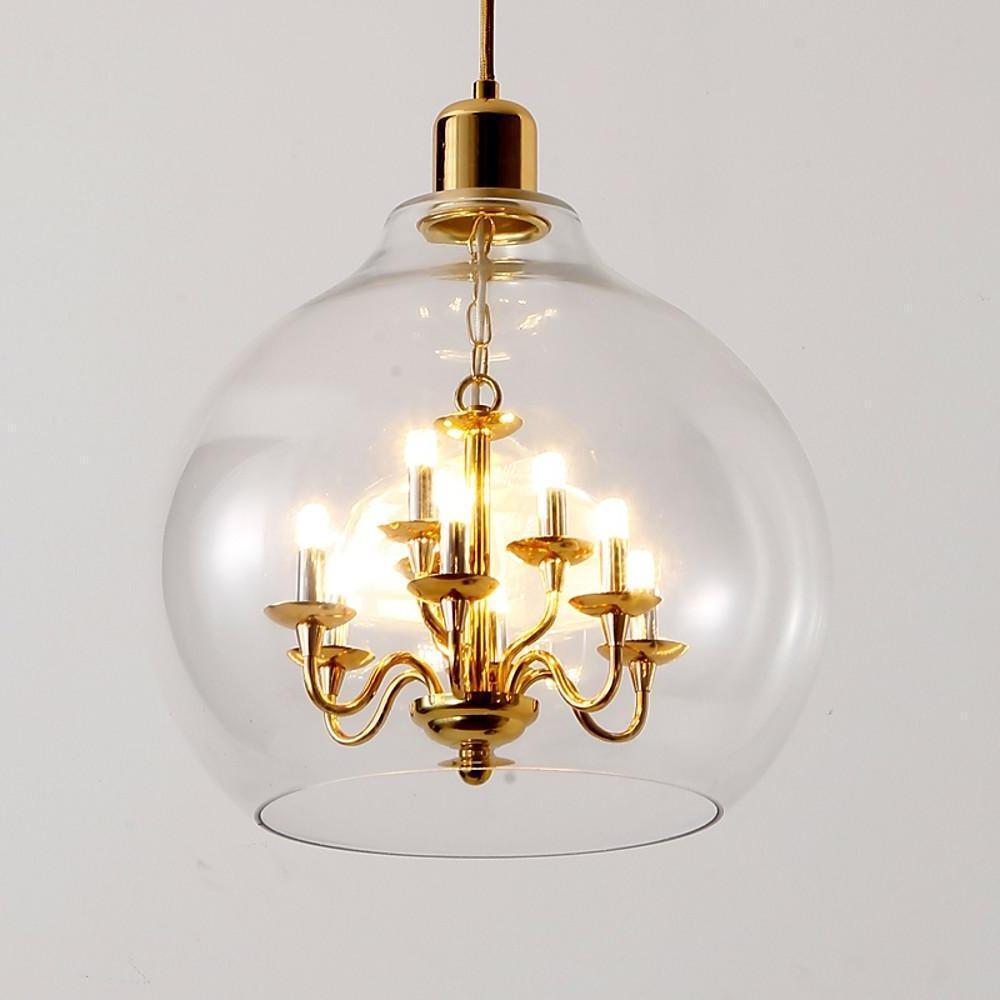 Modern Metal and Glass Adjustable Industrial Pendant Light with 9 LED Bulbs