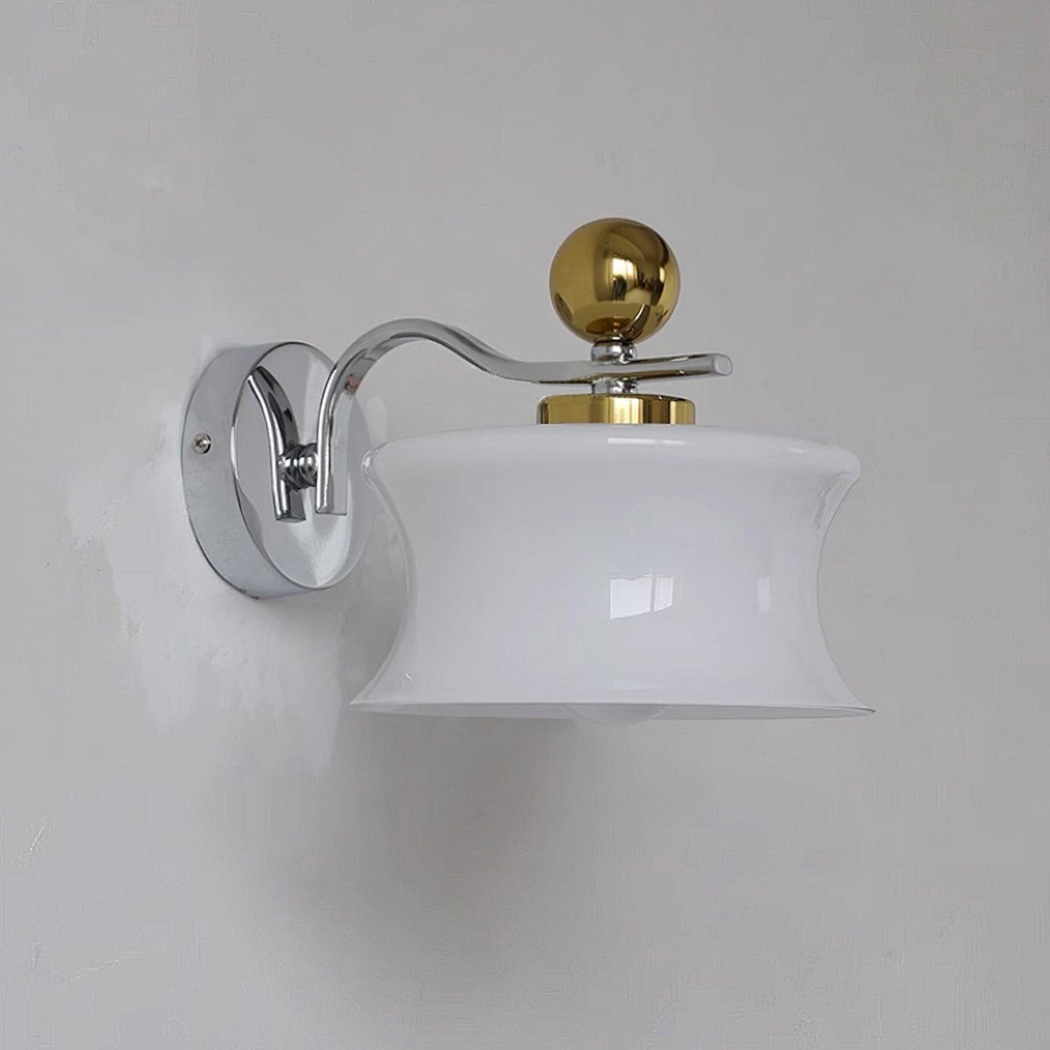 Modern Metal and Glass Wall Sconce Set of Two with Elegant Fabric Shade Gold and Chrome