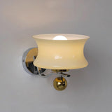 Modern Metal and Glass Wall Sconce Set of Two with Elegant Fabric Shade Gold and Chrome