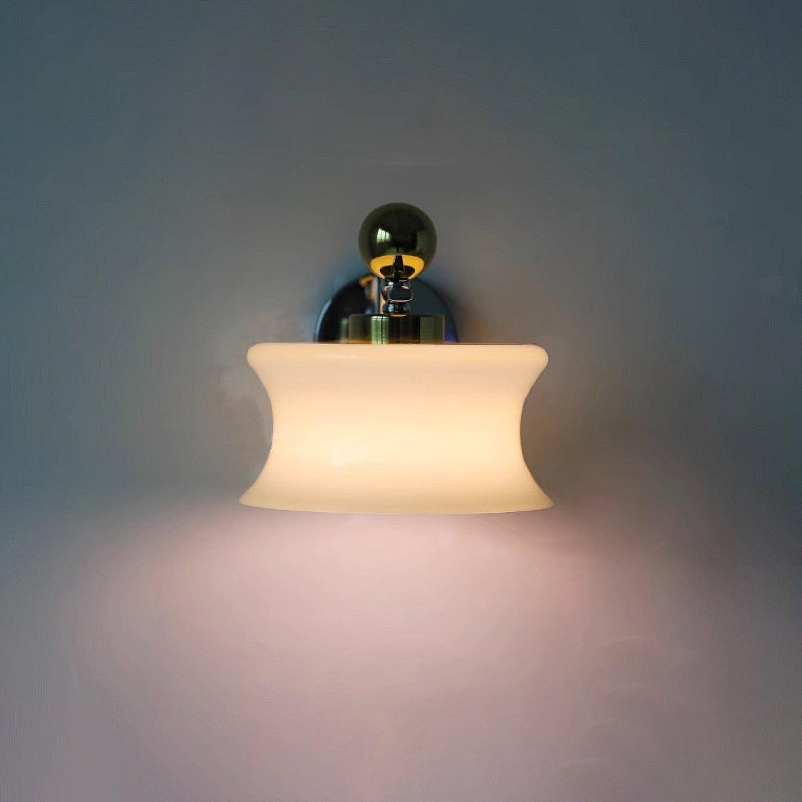 Modern Metal and Glass Wall Sconce Set of Two with Elegant Fabric Shade Gold and Chrome