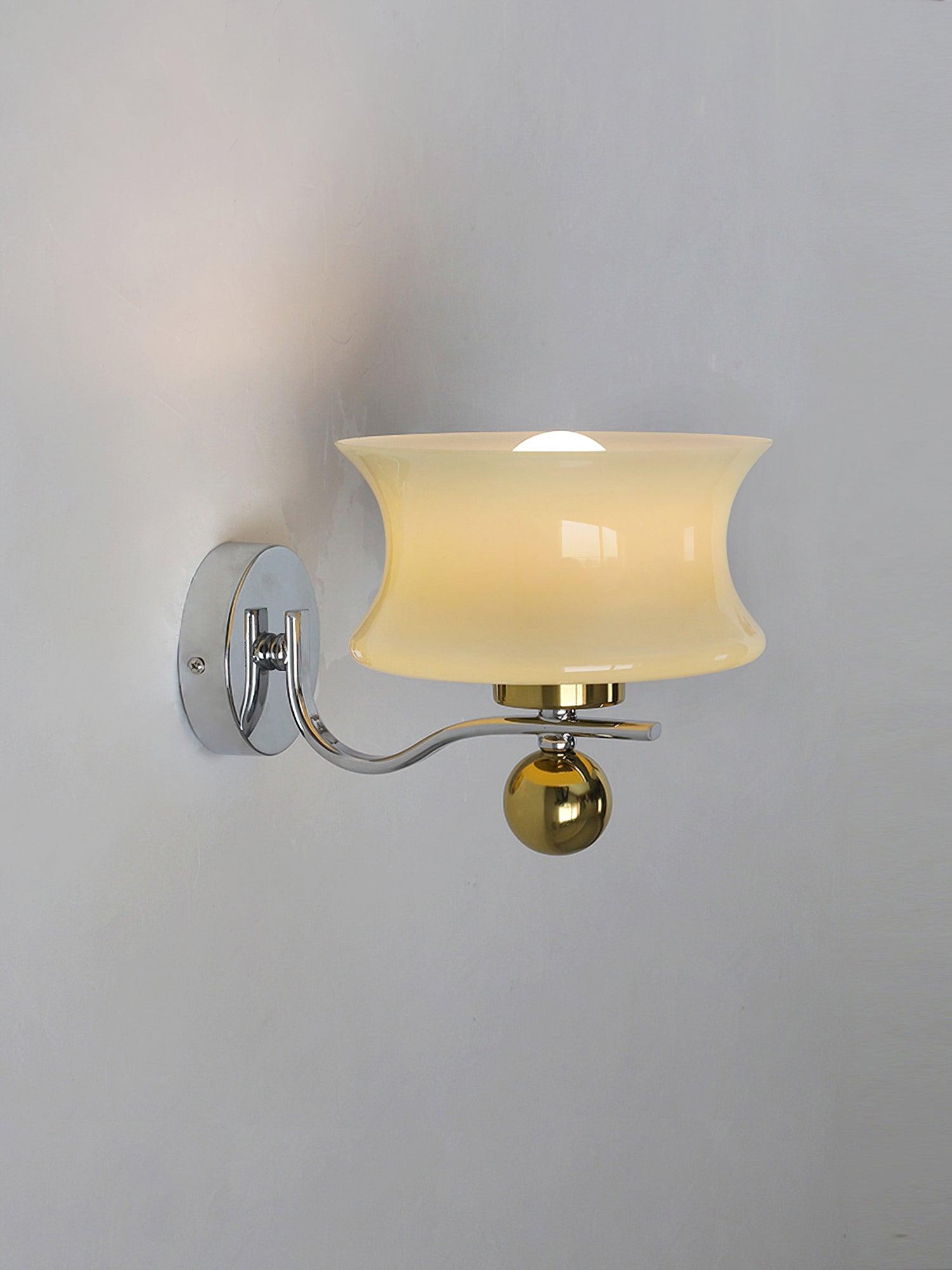 Modern Metal and Glass Wall Sconce Set of Two with Elegant Fabric Shade Gold and Chrome