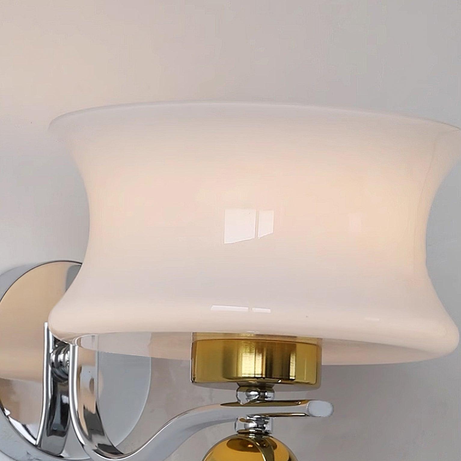 Modern Metal and Glass Wall Sconce Set of Two with Elegant Fabric Shade Gold and Chrome